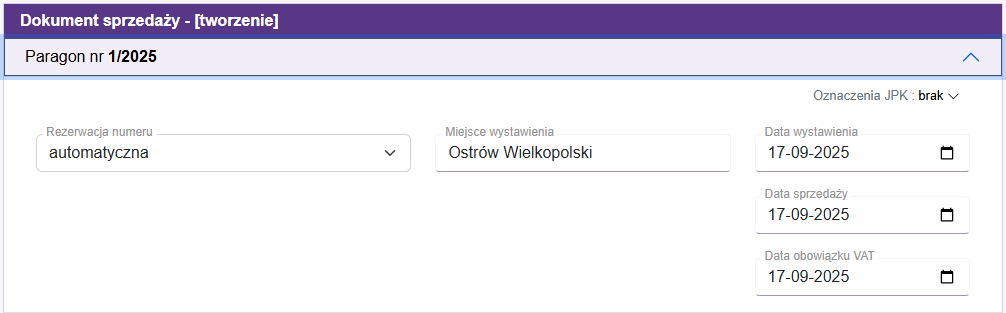 Numeracja, daty, typ faktury