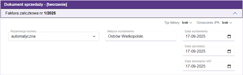 Numeracja, daty, typ faktury
