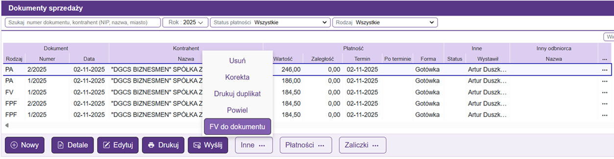Dokumenty sprzedaży 