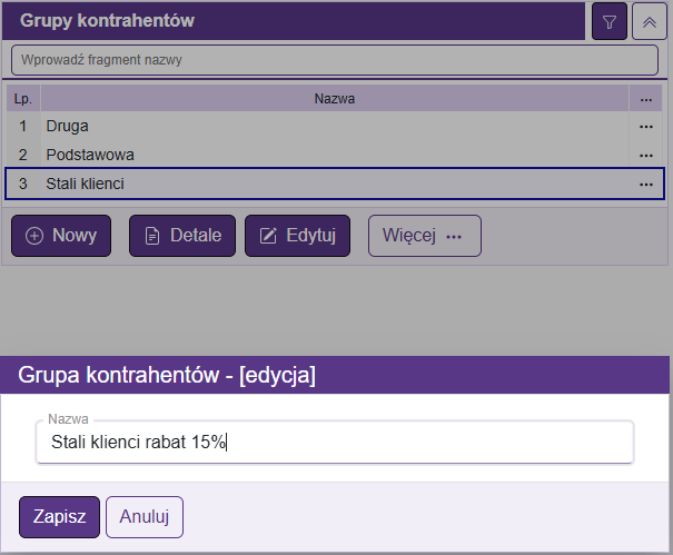 Edytuj grupę kontrahentów