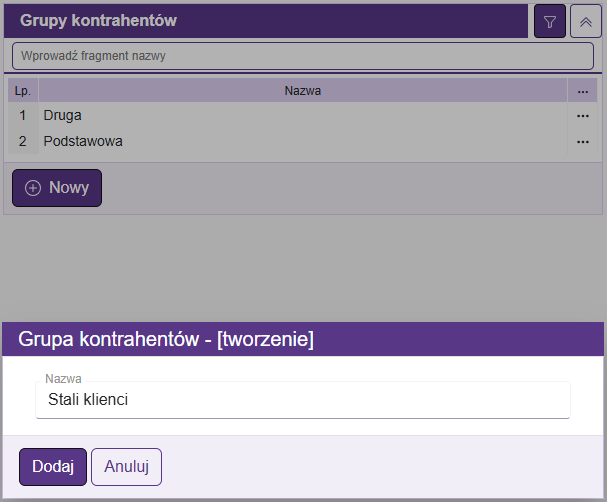 Dodaj grupę kontrahentów