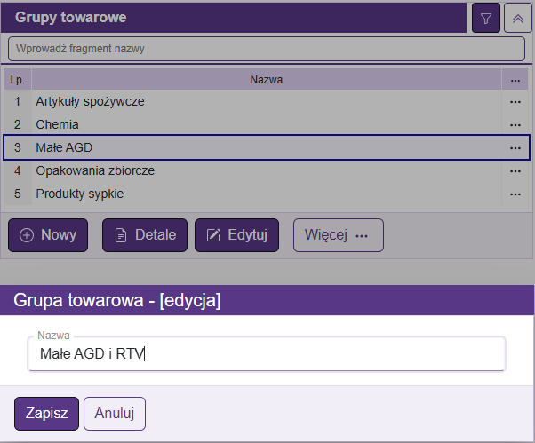 Edytuj grupę towarów