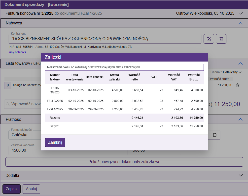 Powiązane dokumenty zaliczkowe2