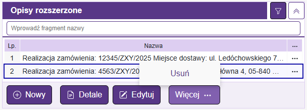 Usuwanie opisów rozszerzonych