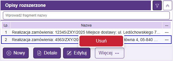 Usuwanie opisów rozszerzonych