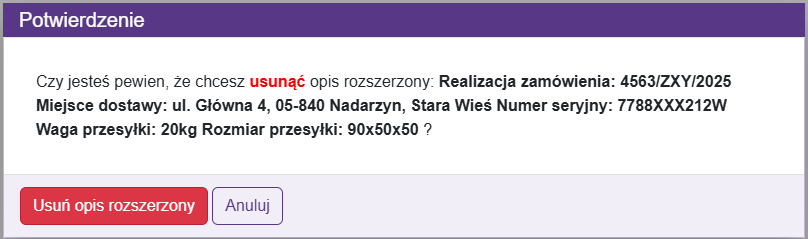 Usuwanie opisów rozszerzonych