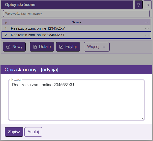 Edytuj opis skrócony