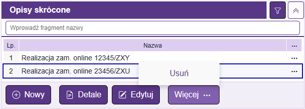 Usuwanie opisów skróconych