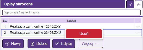 Usuwanie opisów skróconych
