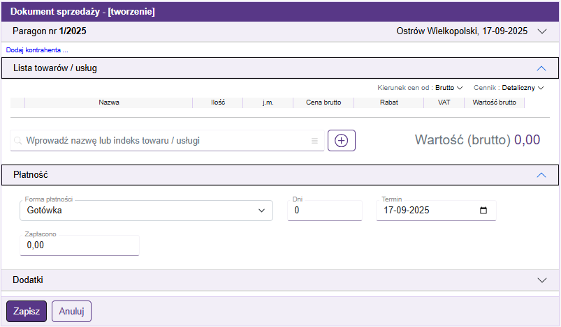 Numeracja, daty, typ faktury, 