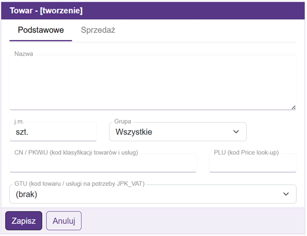 Zakładka podstawowe
