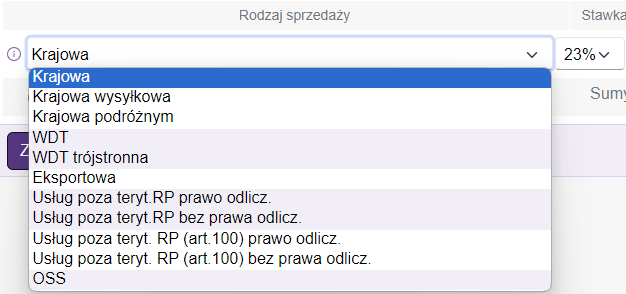 Okno ewidencja VAT sprzedaż
