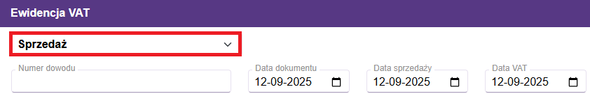 Okno ewidencja VAT sprzedaż