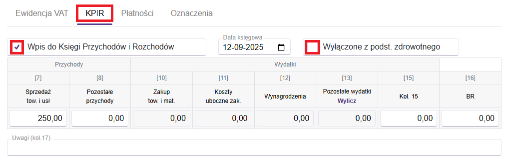 Okno ewidencja VAT sprzedaż