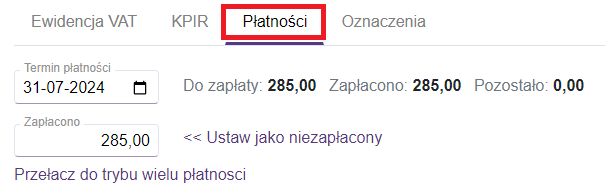 Okno ewidencja VAT sprzedaż