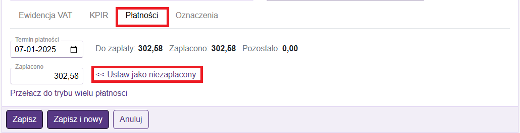 Okno ewidencja VAT sprzedaż