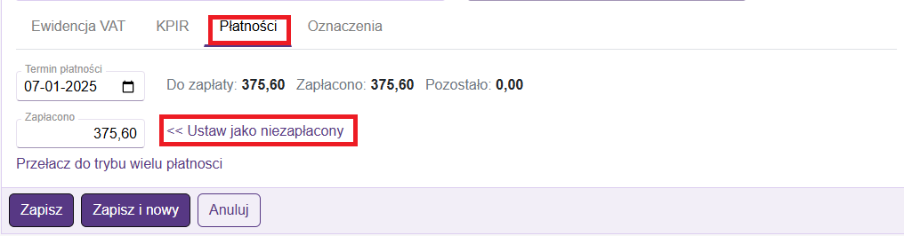 Okno ewidencja VAT sprzedaż