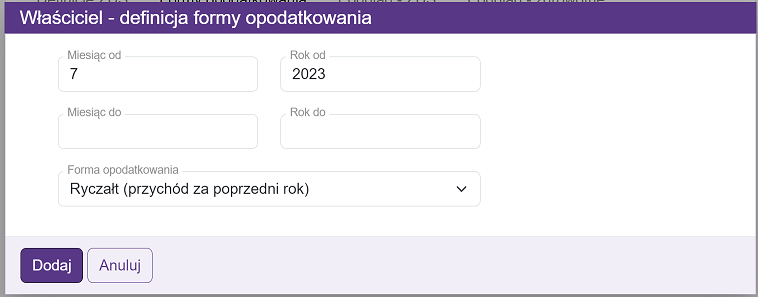Okno - Przedsiębiorcy - forma opodatkowania