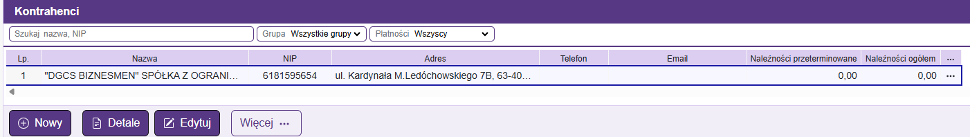Lista kontrahentów