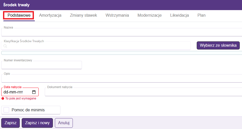Nowy środek trwały