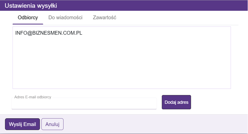 Ustawienia wysylki email
