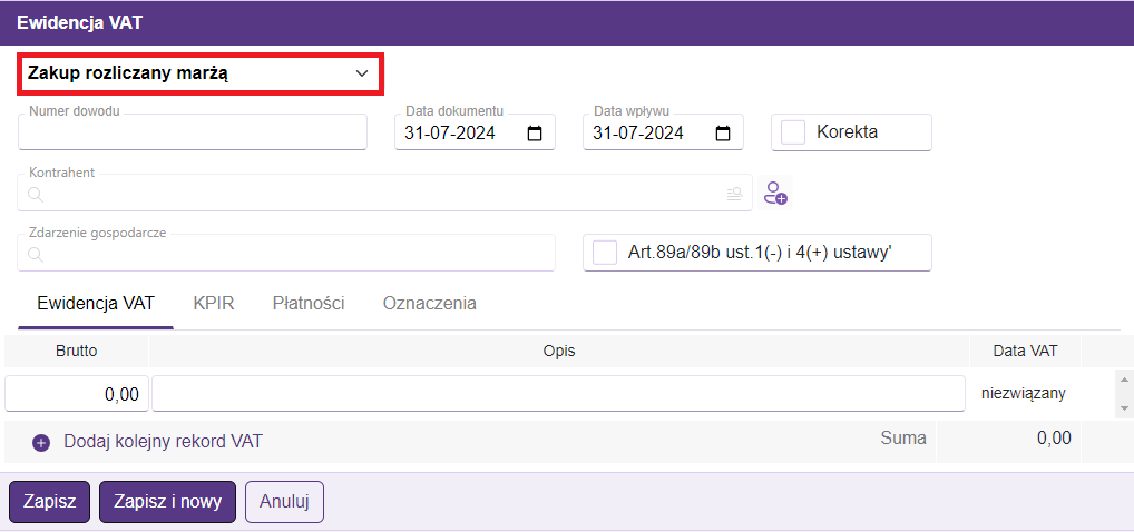 Zakup rozliczany marżą