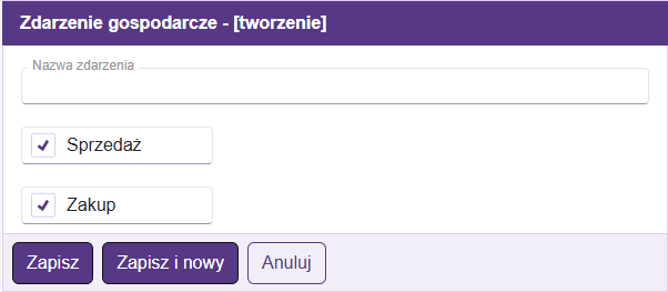 Nowe zdarzenie gospodarcze